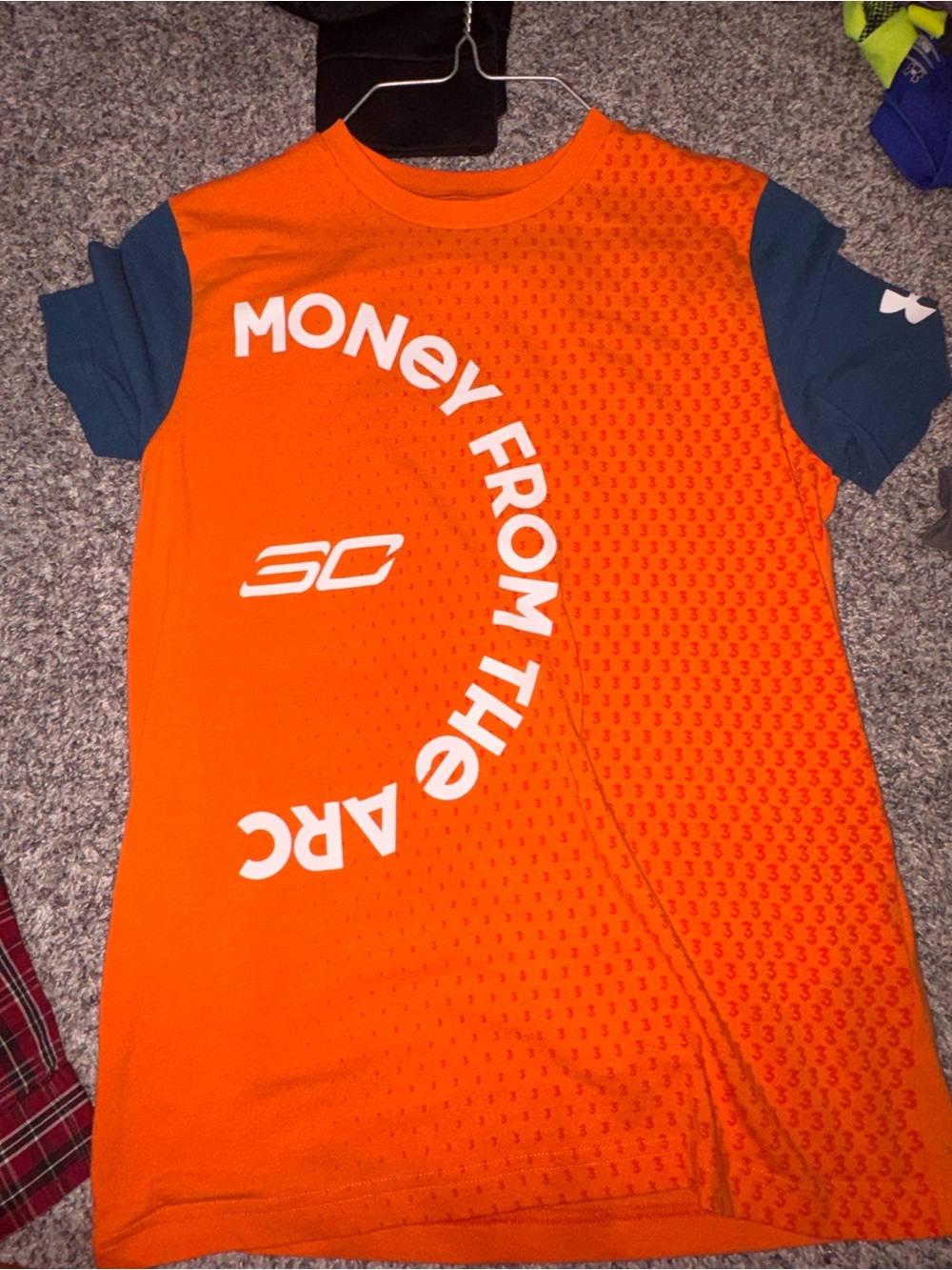 Under Armour Orange Athletic Tee with Navy Sleeves